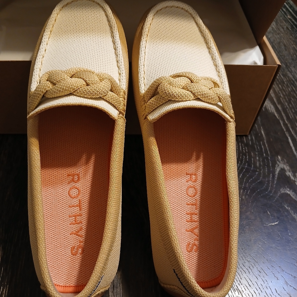 Rothy's Cream and Tan Braided Moccasin Flats - Picture 2 of 4